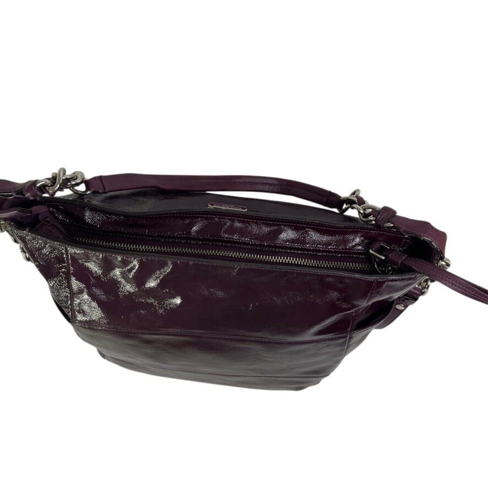 Coach‎ Burgundy Patent Leather Chain Hobo Convertible Shoulder Crossbody Bag - Picture 5 of 16